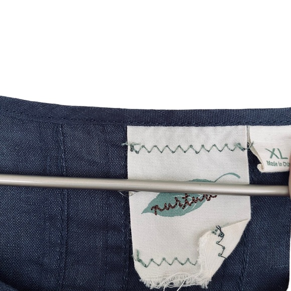 Nurture 100% Linen Dark Navy PinTuck Style Long Sleeve Tunic Blouse Size XL - Picture 4 of 6